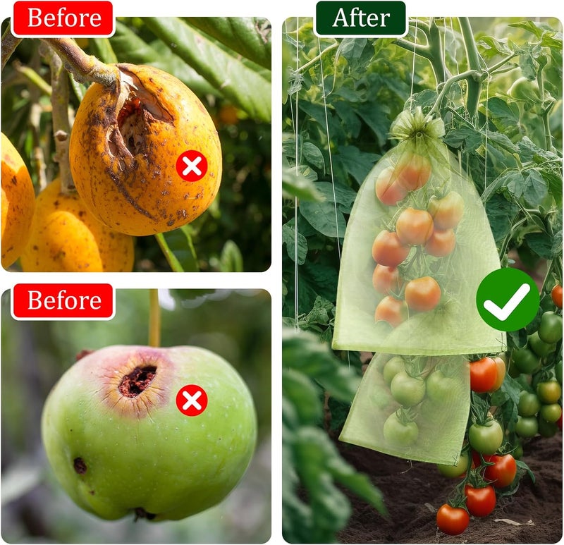FloraSea 50 PCS 6X9 inches Fruit Protection Bags, Fruit Bags for Fruit Trees, Green Netting Fruit Cover Bags Drawstring Mesh Fruit Protectors Pest Barrier for Fruit Trees Veggies Garden - Image 5